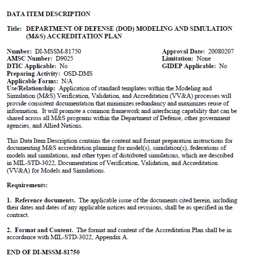 DEPARTMENT OF DEFENSE (DOD) MODELING AND SIMULATION (M&S) ACCREDITATION